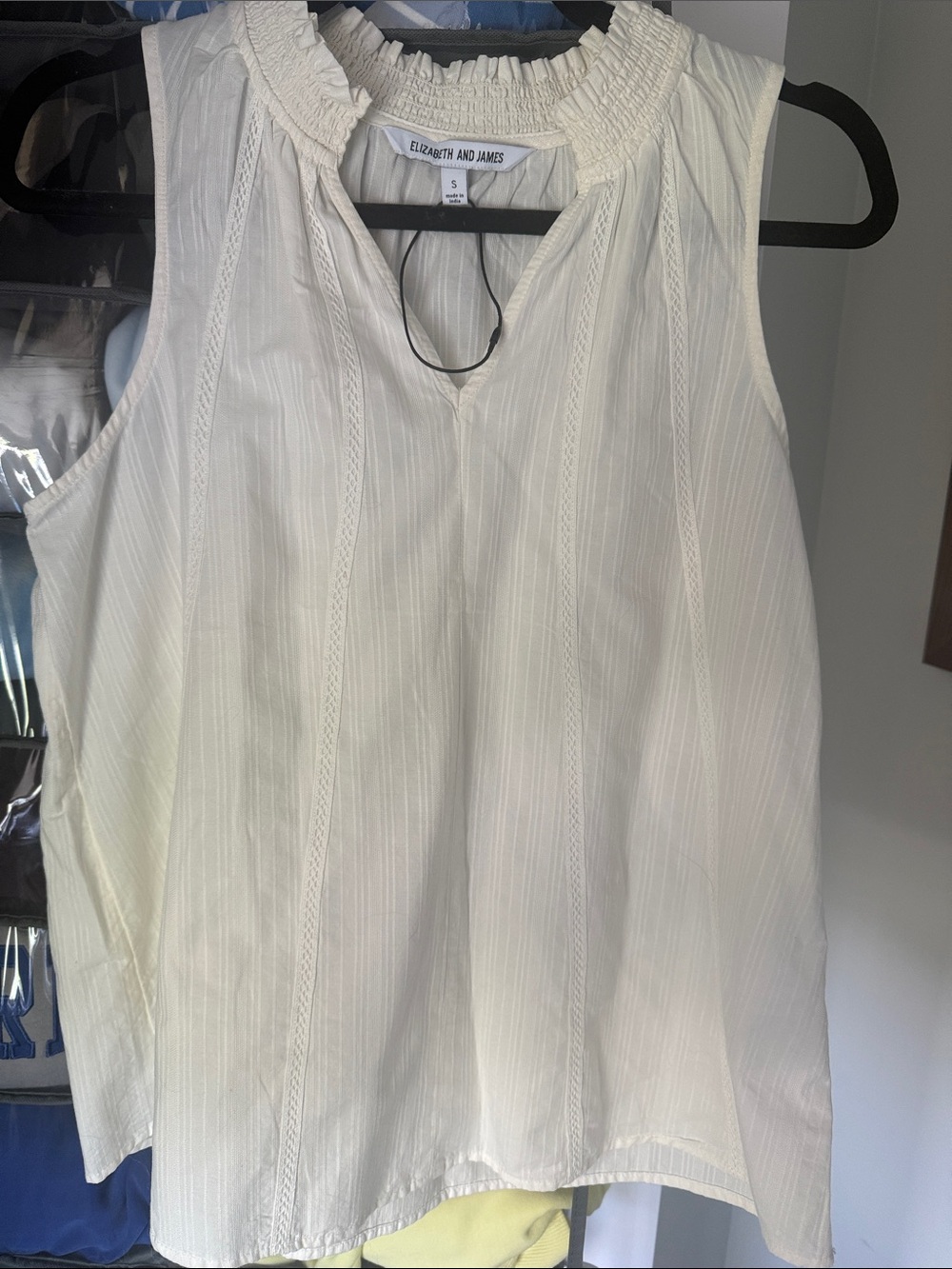 Elizabeth and James Cream Sleeveless Smocked Neck Top - NWT